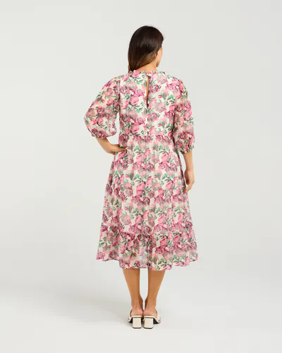 Model wearing Rose Garden June Dress By Seduce Available at Beetees Nelson